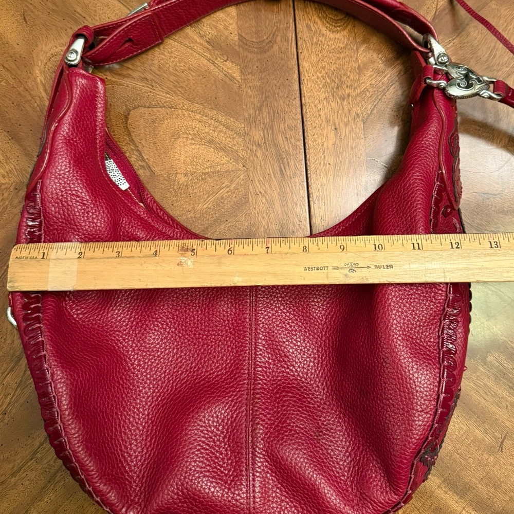 Brighton Ivanka Hobo Red Pebbled Leather Women's Purse With Paisley Accents - Picture 12 of 13